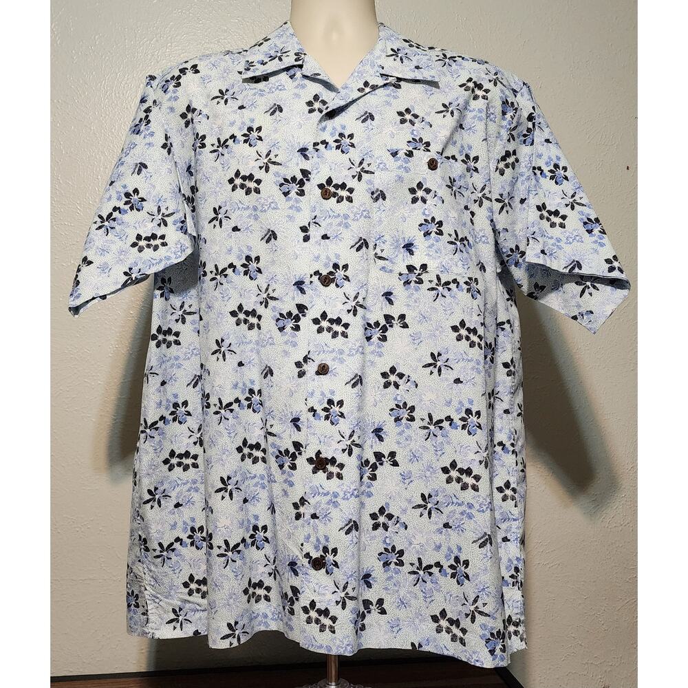 Orvis Hawaiian Short Sleeve Shirt Sz Large Button-up 100% Cotton Floral Pattern